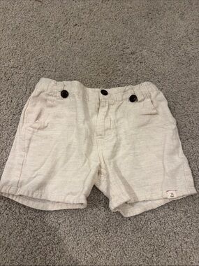Kids Cream Linen-Blend Shorts with Button Detail